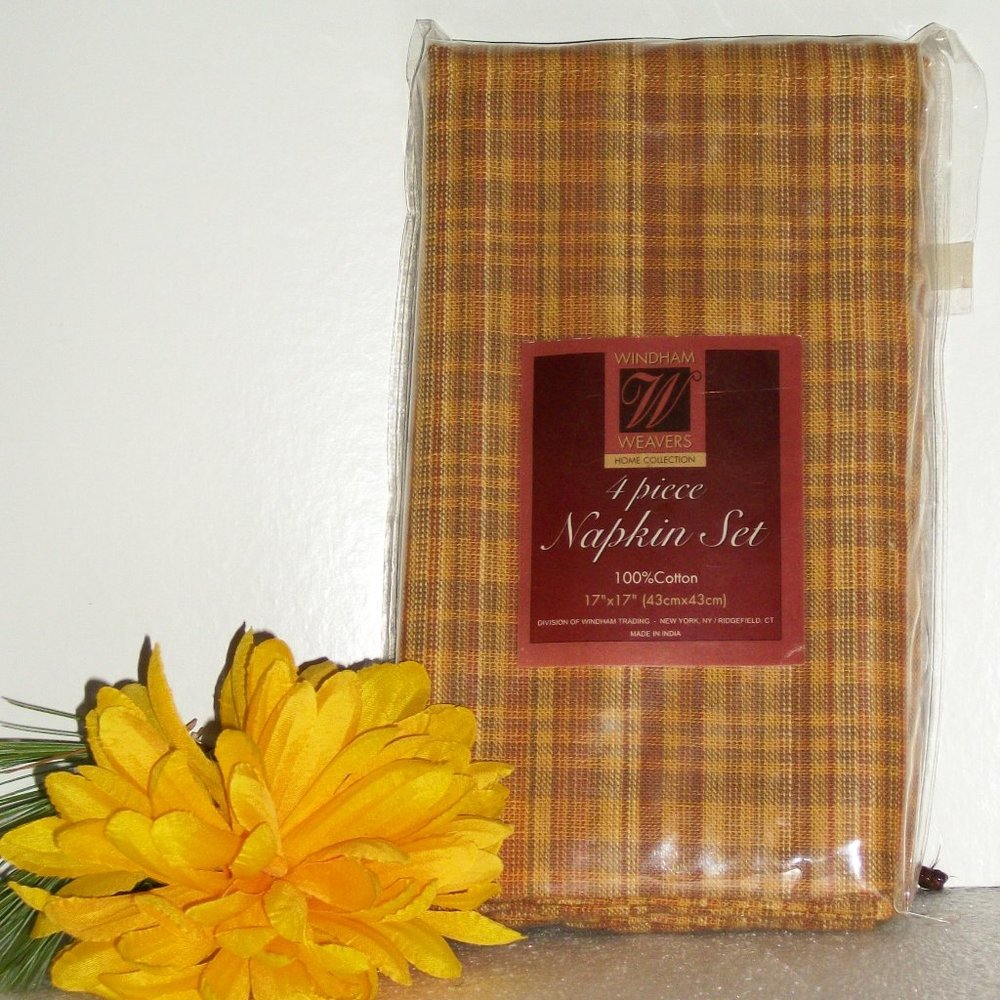 ❄️HP❄️ 4 Windham Weavers Plaid Napkins 17X17 NEW